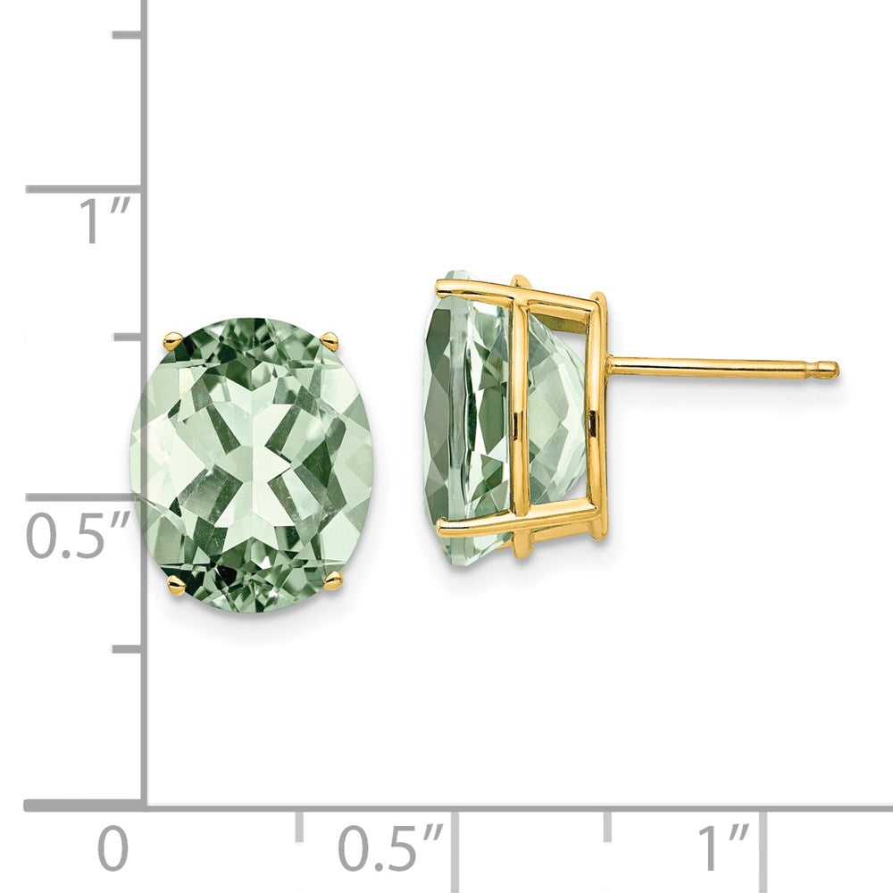 14k 12x10mm Oval Green Quartz Post Earrings