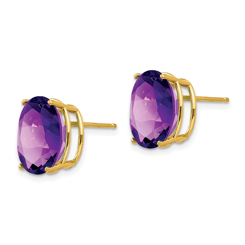 14k 12x10mm Oval Amethyst Post Earrings
