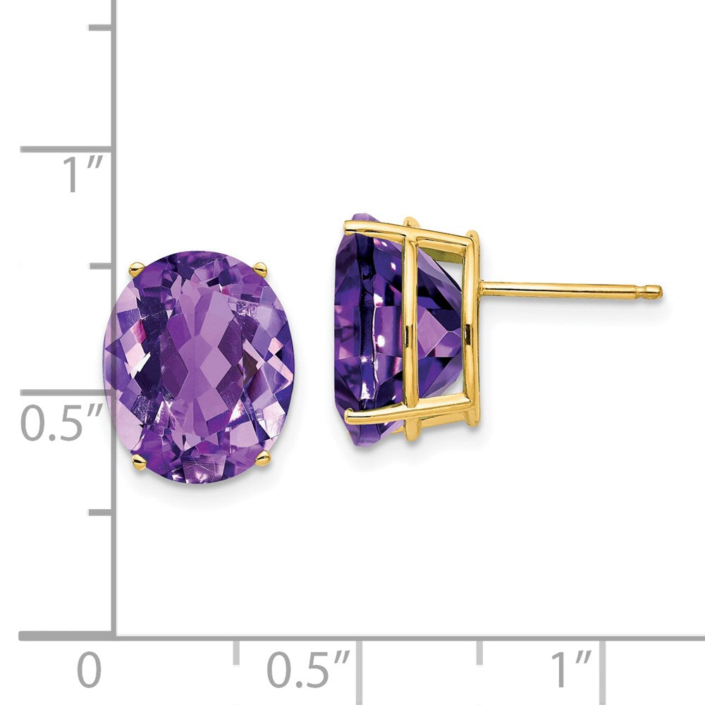 14k 12x10mm Oval Amethyst Post Earrings
