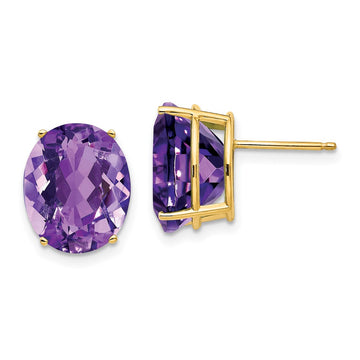 14k 12x10mm Oval Amethyst Post Earrings