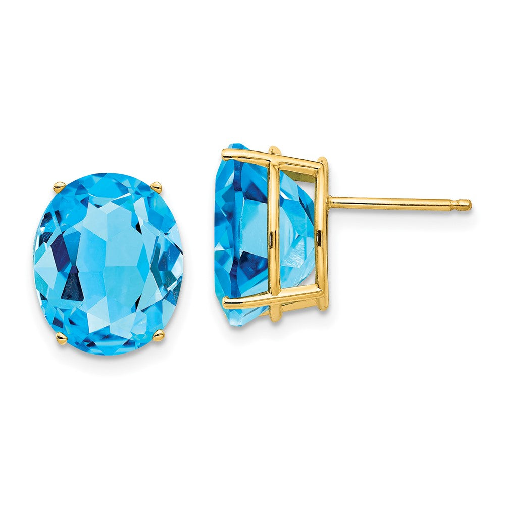 14k 12x10mm Oval Blue Topaz Post Earrings