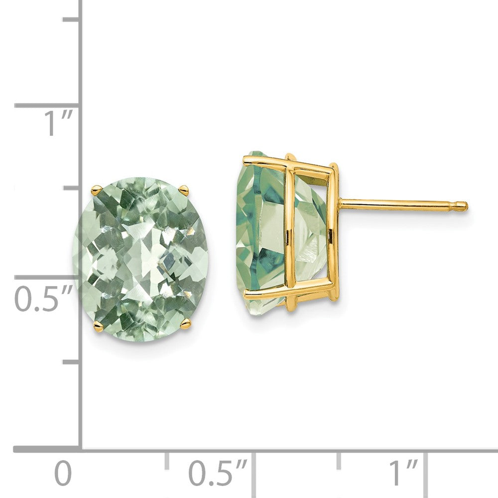 14k 12x10mm Oval Checker-Cut Green Quartz Post Earrings