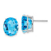 14k White Gold 12x10mm Oval Blue Topaz Stud Earrings