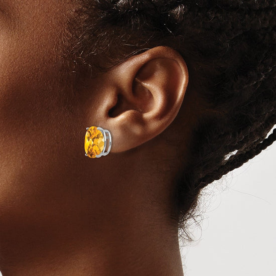 14k White Gold 12x10mm Oval Citrine Post Earrings