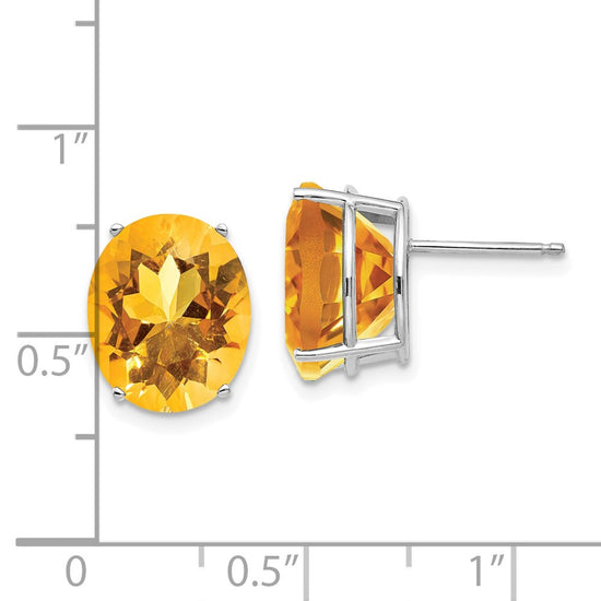 14k White Gold 12x10mm Oval Citrine Post Earrings