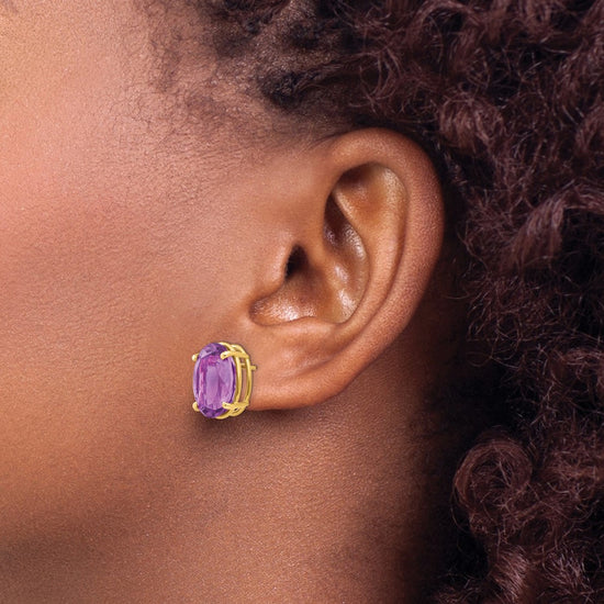 14k 14x10mm Oval Amethyst Post Earrings