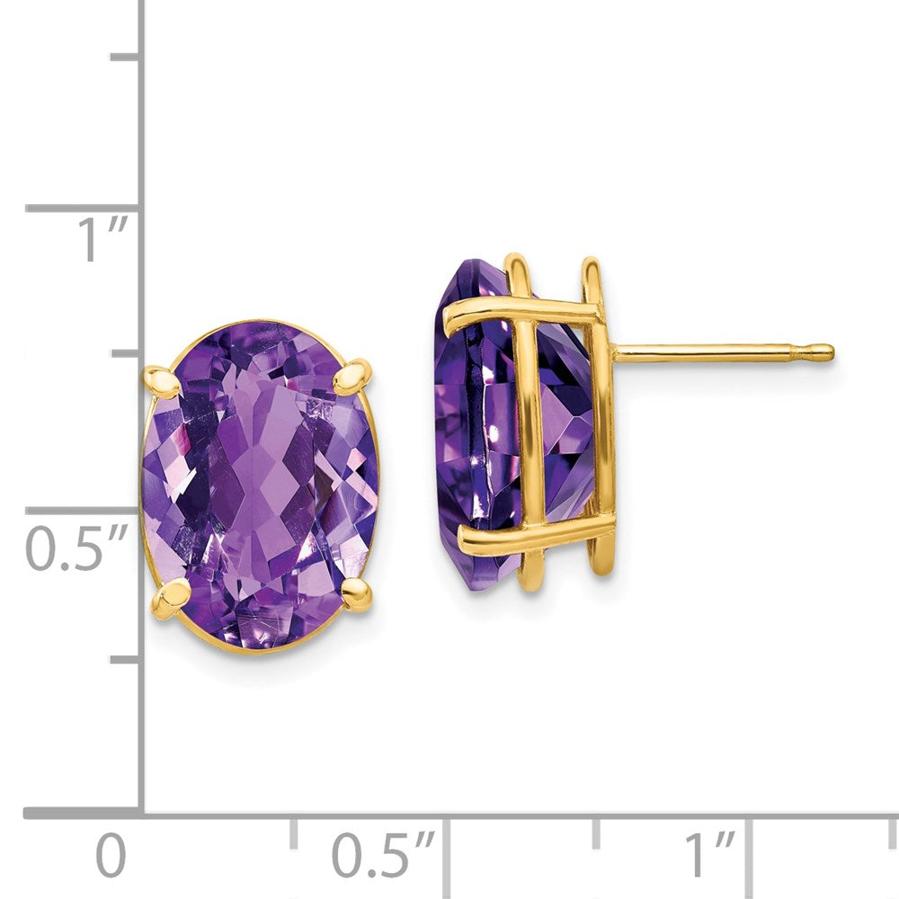14k 14x10mm Oval Amethyst Post Earrings