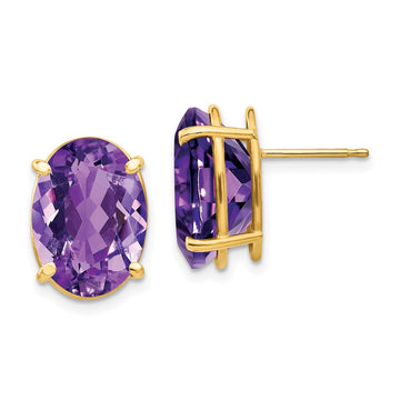14k 14x10mm Oval Amethyst Post Earrings
