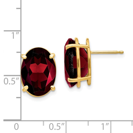 14k 14x10mm Oval Garnet Post Earrings