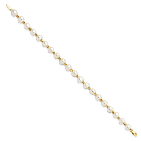14k 6-7mm White Round Freshwater Cultured Pearl 7.25 inch Bracelet