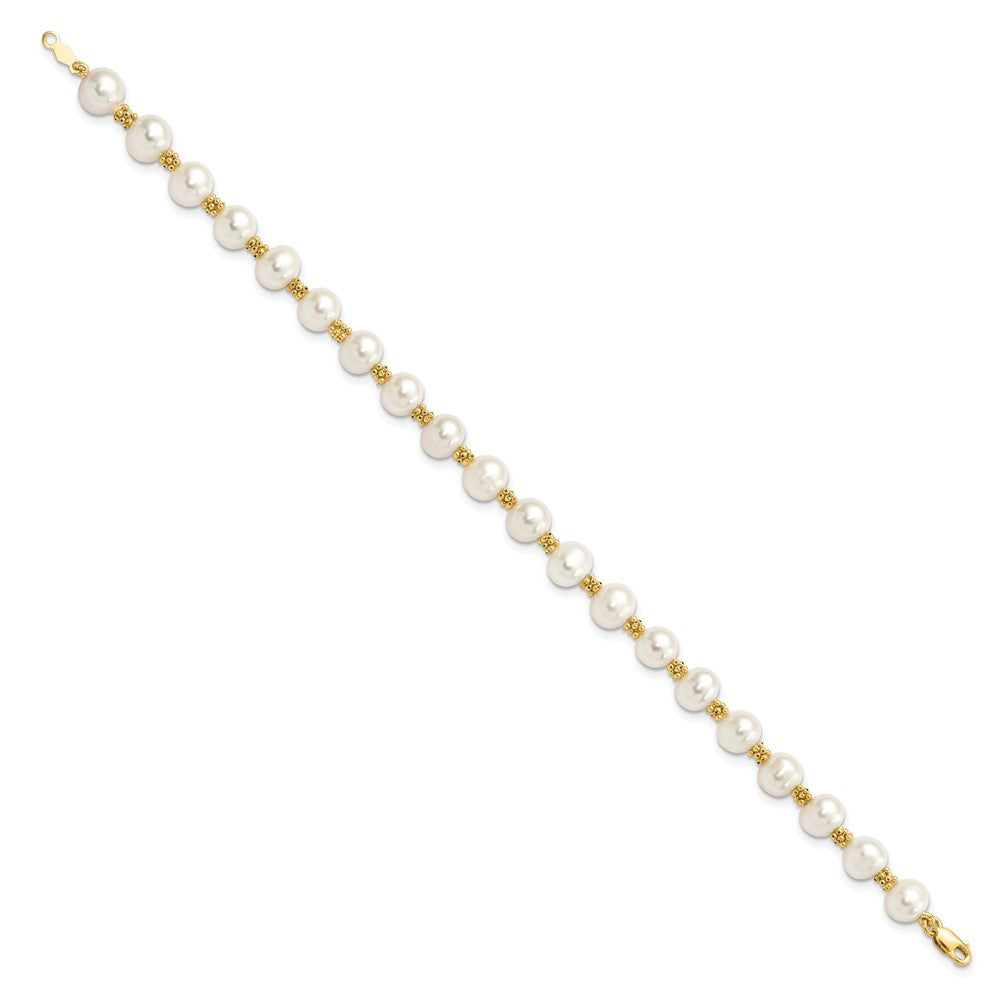 14k 6-7mm White Round Freshwater Cultured Pearl 7.25 inch Bracelet