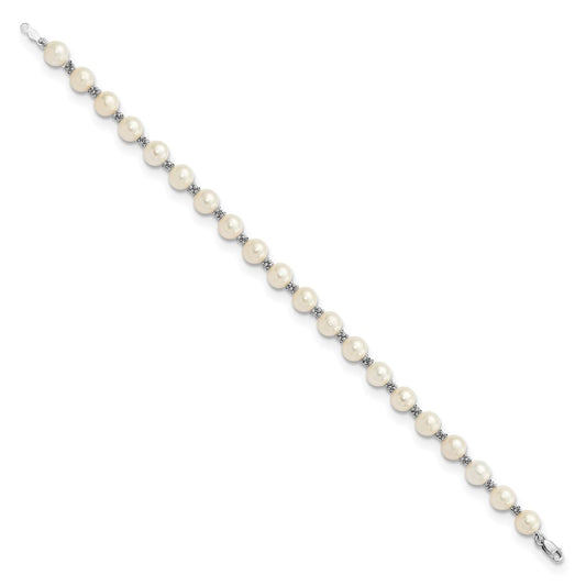 14k White Gold 6-7mm White Semi-round Freshwater Cultured Pearl Bracelet