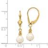 14k 5-6mm White Semi-round Freshwater Cultured Pearl Dangle Leverback Earrings