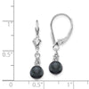 14k White Gold 5-6mm Black Semi-round Freshwater Cultured Pearl Dangle Leverback Earrings