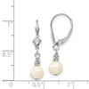 14k White Gold 5-6mm White Semi-round Freshwater Cultured Pearl Dangle Leverback Earrings