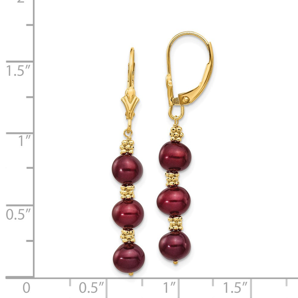 14k 5-6mm Brown Semi-Round Freshwater Cultured Pearl Dangle Leverback Earrings