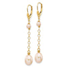 14k 5-8mm Pink Rice and Semi-Round Freshwater Cultured Pearl Chain Dangle Leverback Earrings