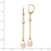 14k 5-8mm Pink Rice and Semi-Round Freshwater Cultured Pearl Chain Dangle Leverback Earrings
