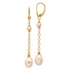 14k 5-8mm Pink Rice and Semi-Round Freshwater Cultured Pearl Chain Dangle Leverback Earrings