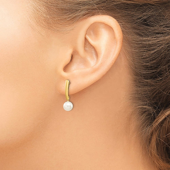 6-7mm White Round FWC Pearl Dangle Post Earrings