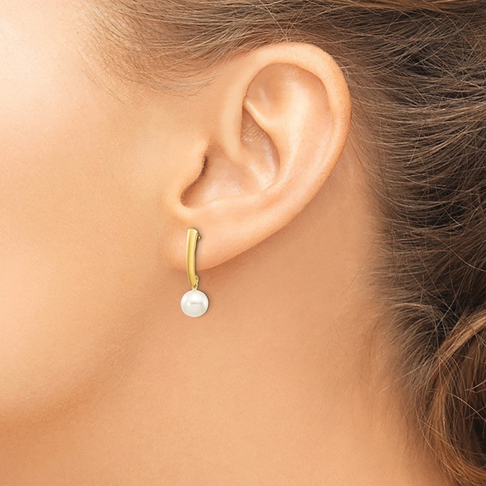 6-7mm White Round FWC Pearl Dangle Post Earrings