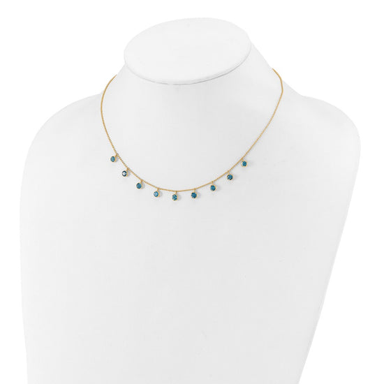 14k Blue Topaz Dangles 16 inch Necklace Plus 2 inch Extender