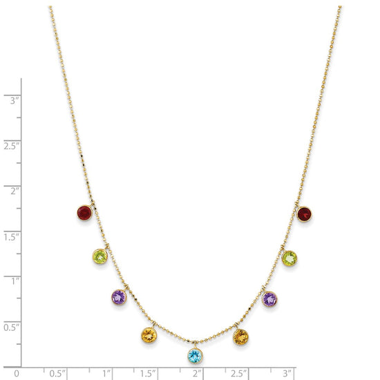 14K Amethyst/Citrine/Garnet/Peridot/Blue Topaz 16 inch Necklace Plus 2 inch Extender