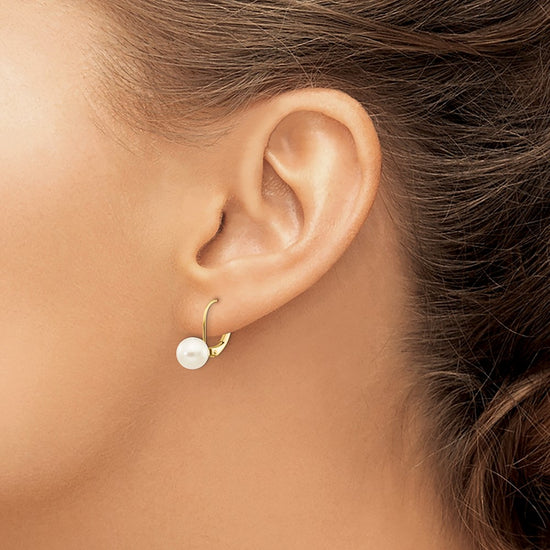Fresh Water Cultured Round Pearl Leverback Earrings