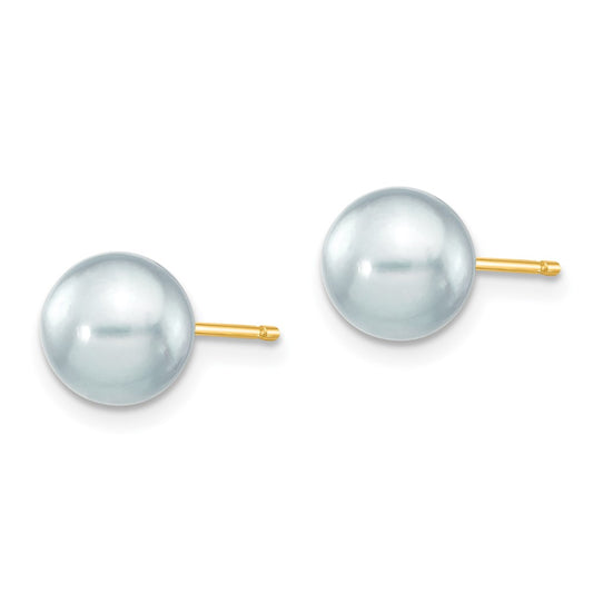 14k 7-8mm Grey Round Akoya Saltwater Cultured Pearl Post Earrings