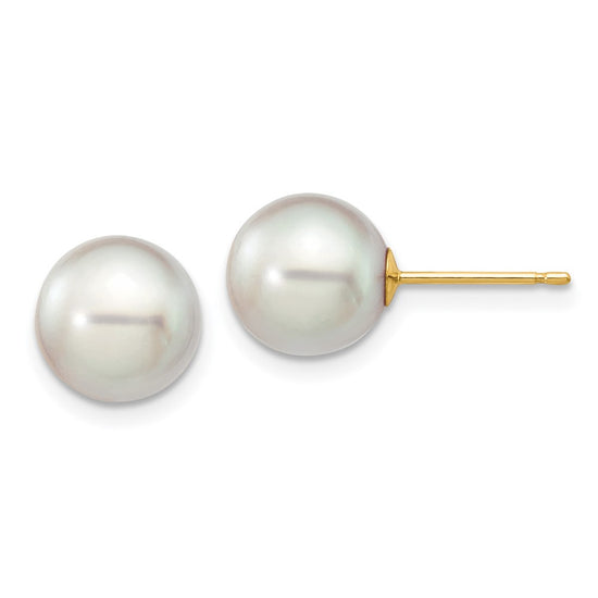 14k 8-9mm Grey Round Akoya Saltwater Cultured Pearl Post Earrings