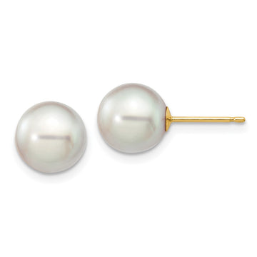 14k 8-9mm Grey Round Akoya Saltwater Cultured Pearl Post Earrings