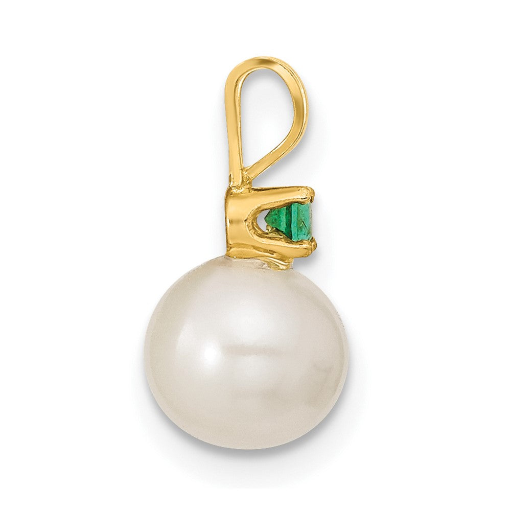 14k 7-8mm White FW Cultured Pearl & Emerald Stud Earrings & Pendant Sets
