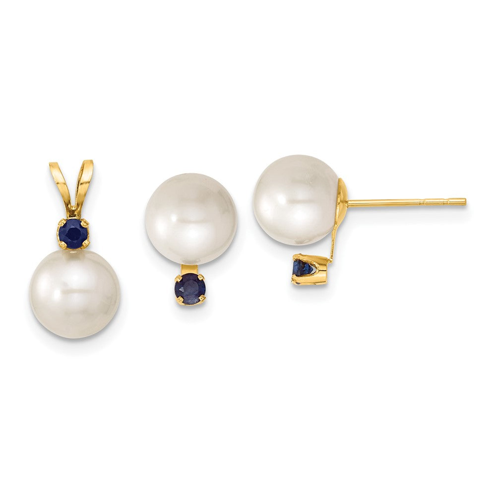 14k 7-8mm White FW Cultured Pearl & Emerald Stud Earrings & Pendant Sets