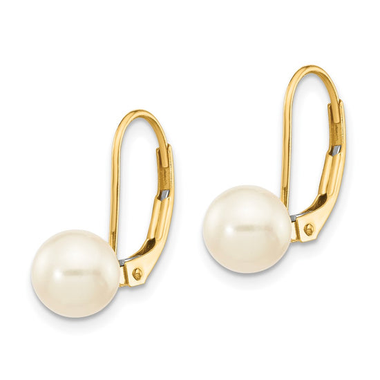 Fresh Water Cultured Round Pearl Leverback Earrings