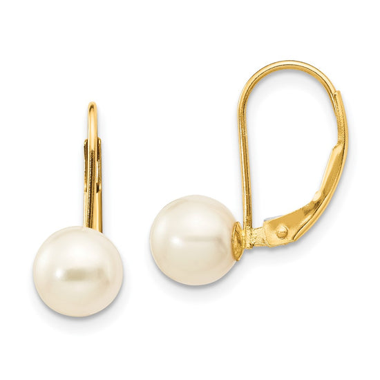 Fresh Water Cultured Round Pearl Leverback Earrings