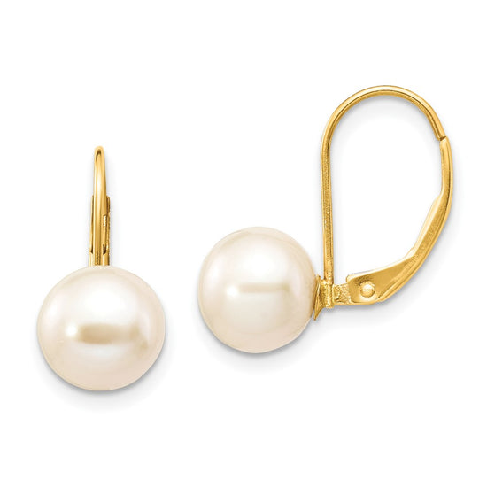 Fresh Water Cultured Round Pearl Leverback Earrings