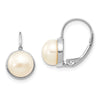 14k White Gold 6-7mm White Button Freshwater Cultured Pearl Leverback Earrings