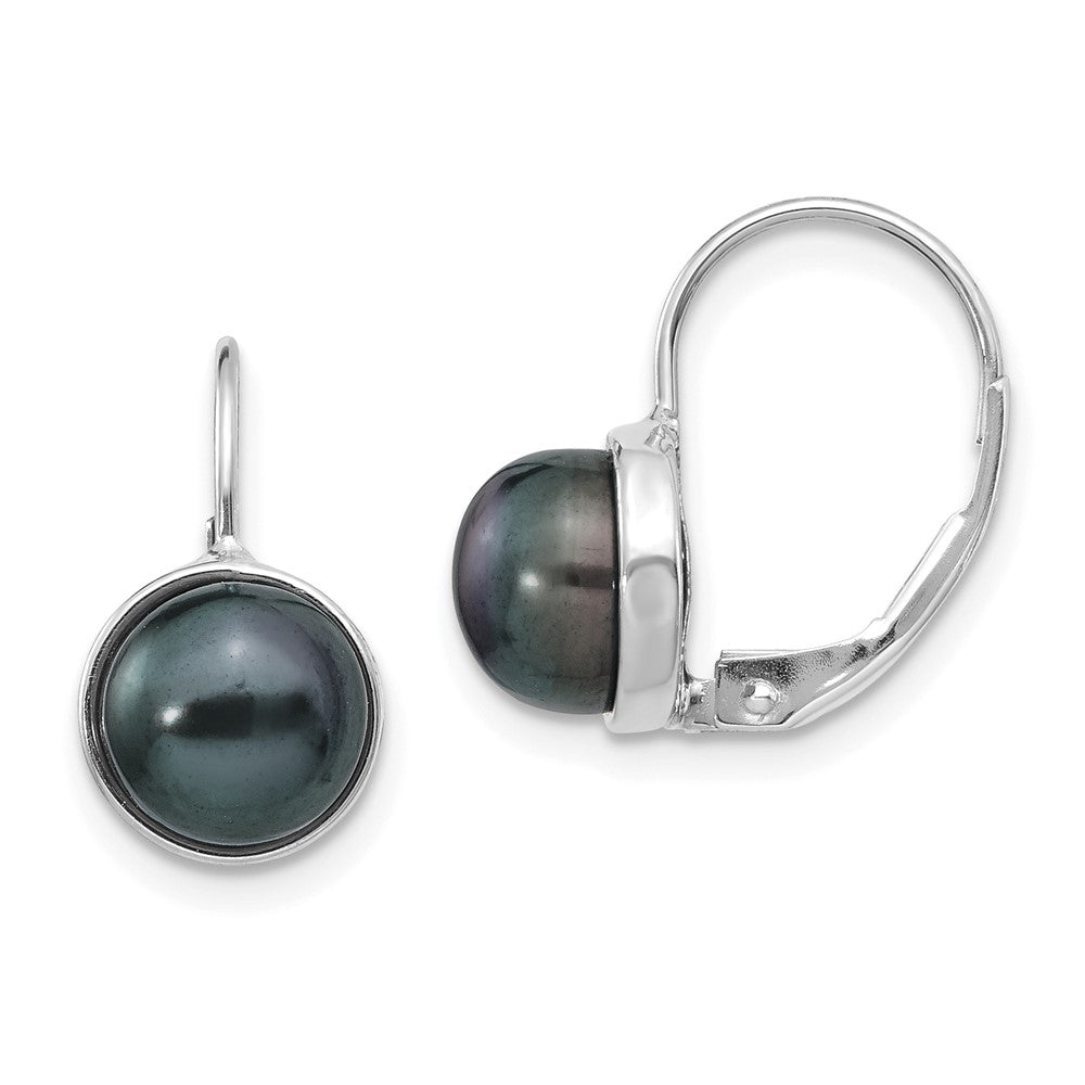 14k White Gold 6-7mm Black Button Freshwater Cultured Pearl Leverback Earrings