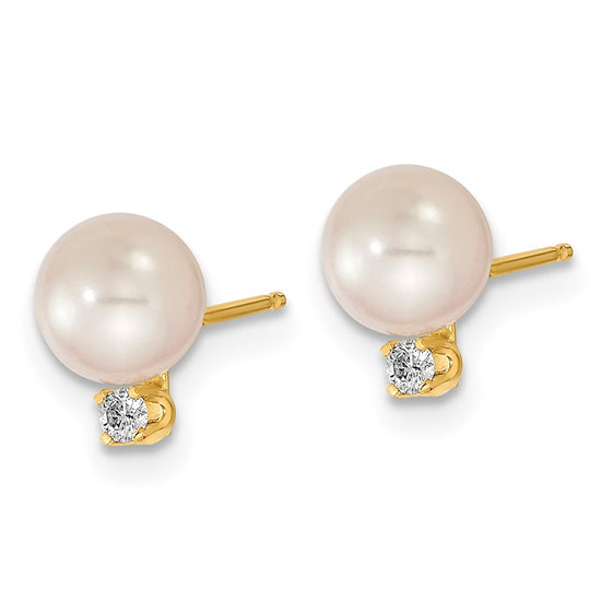 14k 6-7mm White Round Akoya Saltwater Cultured Pearl and .10 Carat Diamond Post Earrings and Pendant Set