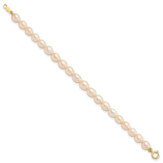 14k 3-5mm Semi-Round Pink Freshwater Cultured Pearl 12 inch Necklace / 5 inch Bracelet / Post Earrings 3-piece Set
