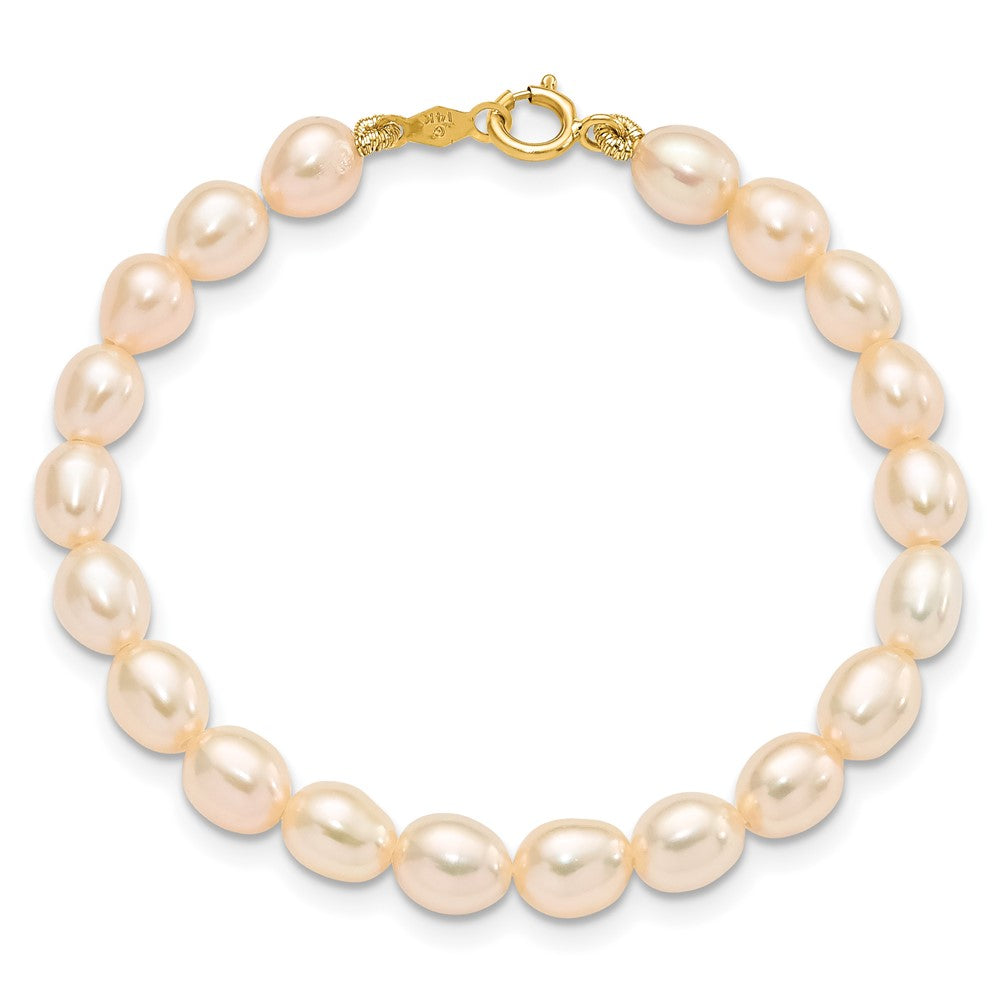 14k 3-5mm Semi-Round Pink Freshwater Cultured Pearl 12 inch Necklace / 5 inch Bracelet / Post Earrings 3-piece Set