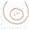 14k 3-5mm Semi-Round Pink Freshwater Cultured Pearl 12 inch Necklace / 5 inch Bracelet / Post Earrings 3-piece Set