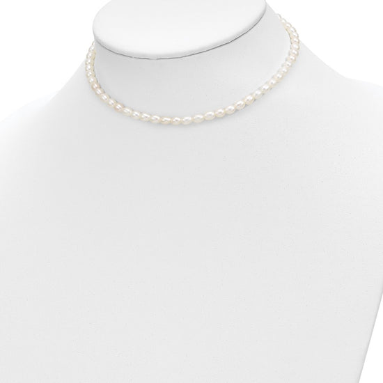 14k 3-5mm Semi-Round White Freshwater Cultured Pearl 12 inch Necklace / 4 inch Bracelet / Post Earrings 3-piece Set
