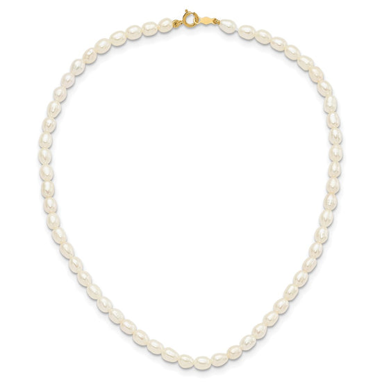 14k 3-5mm Semi-Round White Freshwater Cultured Pearl 12 inch Necklace / 4 inch Bracelet / Post Earrings 3-piece Set