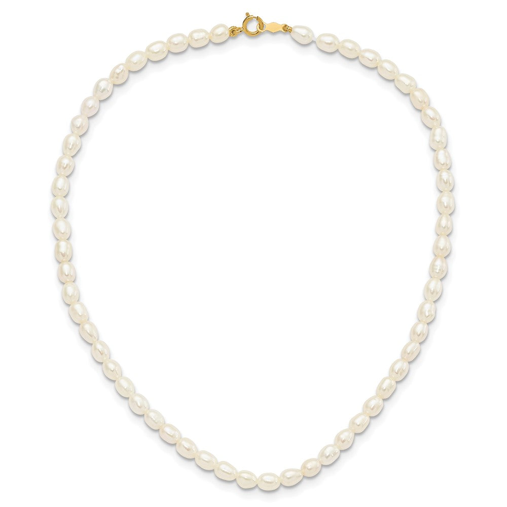 14k 3-5mm Semi-Round White Freshwater Cultured Pearl 12 inch Necklace / 4 inch Bracelet / Post Earrings 3-piece Set
