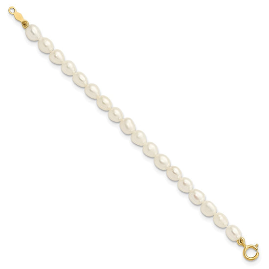 14k 3-5mm Semi-Round White Freshwater Cultured Pearl 12 inch Necklace / 4 inch Bracelet / Post Earrings 3-piece Set