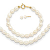 14k 3-5mm Semi-Round White Freshwater Cultured Pearl 12 inch Necklace / 4 inch Bracelet / Post Earrings 3-piece Set