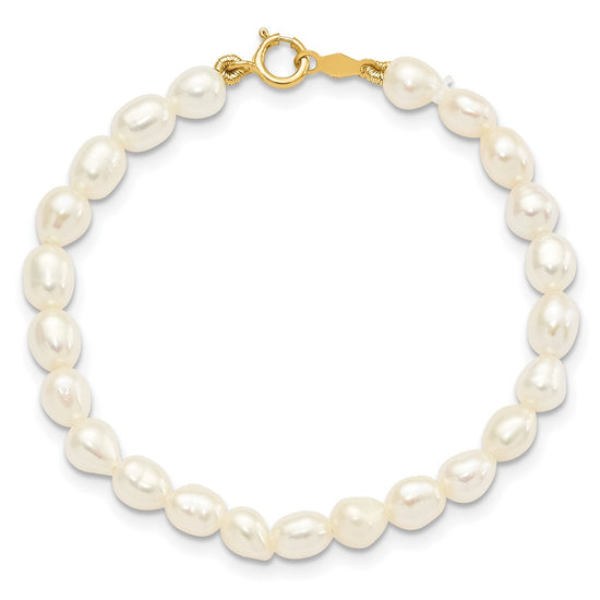 14k 3-5mm White Freshwater Cultured Pearl 14 inch Necklace, 5 inch Bracelet and Post Earrings Set