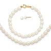 14k 3-5mm White Freshwater Cultured Pearl 14 inch Necklace, 5 inch Bracelet and Post Earrings Set