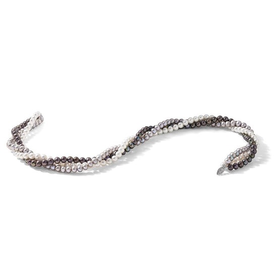 14k 6-7mm White/Gray/Black Near-Round Freshwater Cultured Pearl 3-Strand 18 inch Necklace